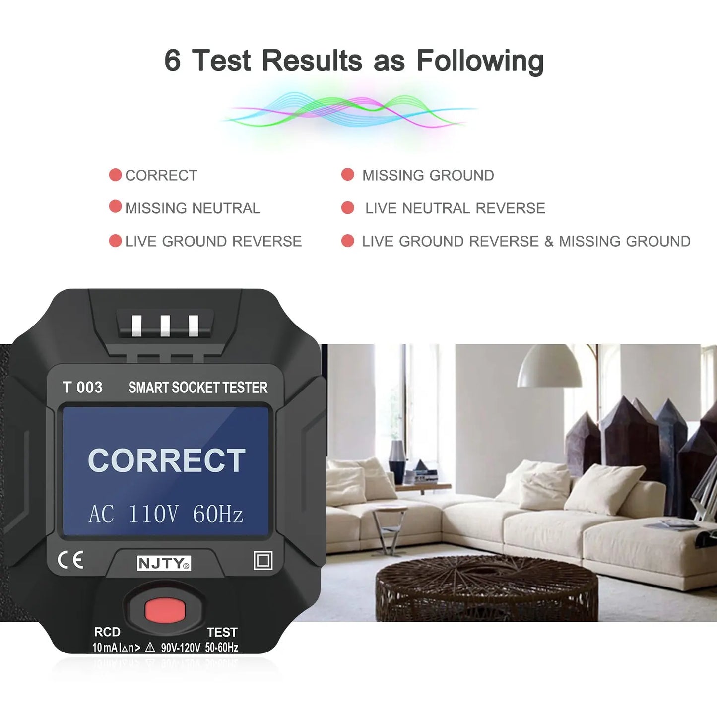 NJTY 90 120V US Plug Socket Outlet Tester Smart Digital Display LCD
