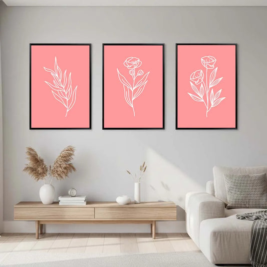 Nordic Pink Floral Line Art Canvas Print | Minimalist Wall Decor Canvas Wall Print Peaceful Pleasures Health and Wellness