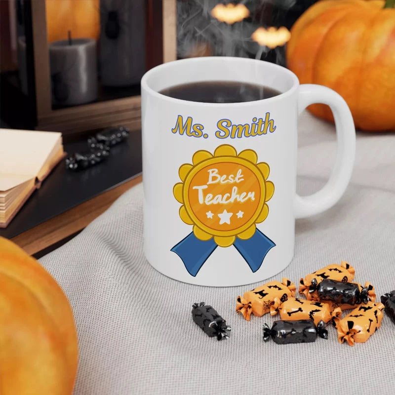 1pcs Personalized name Best Teacher Ceramic Mug custom perfect teacher appreciation gift Back To School decorate table Supplies Peaceful Pleasures Health and Wellness