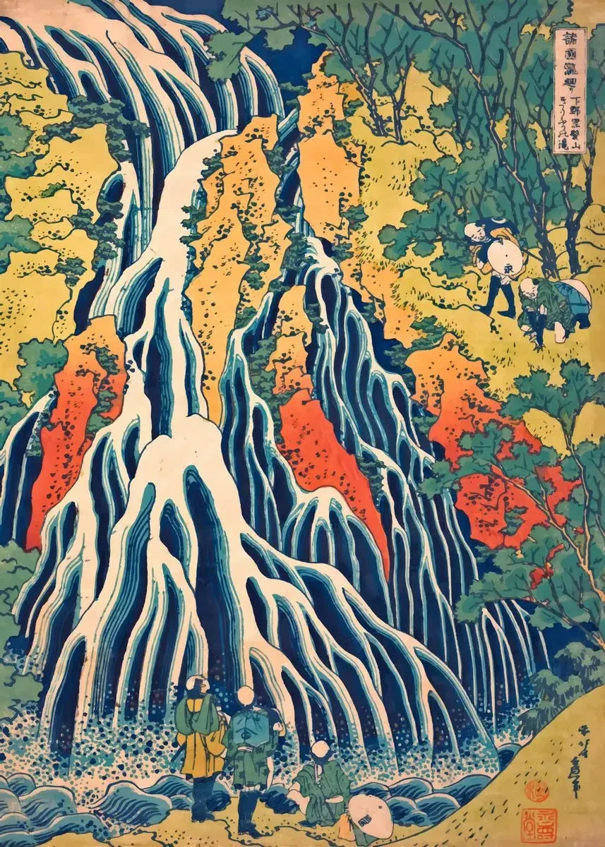 Hokusai Ukiyo-e Japanese Waterfall Canvas Wall Art | Vintage