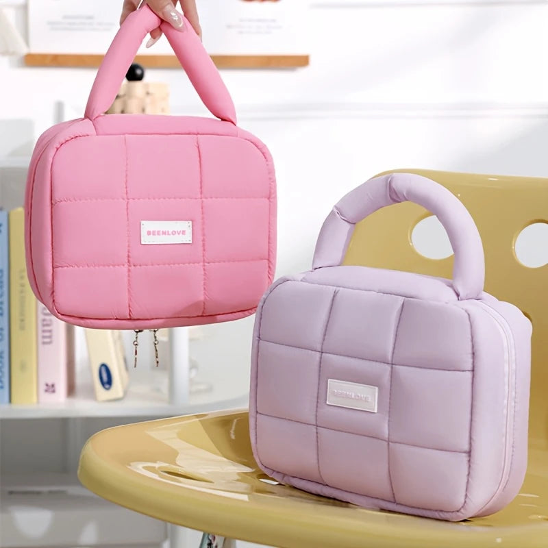 Large Puff Cosmetic Bag – Candy-Color Cotton-Filled Organizer