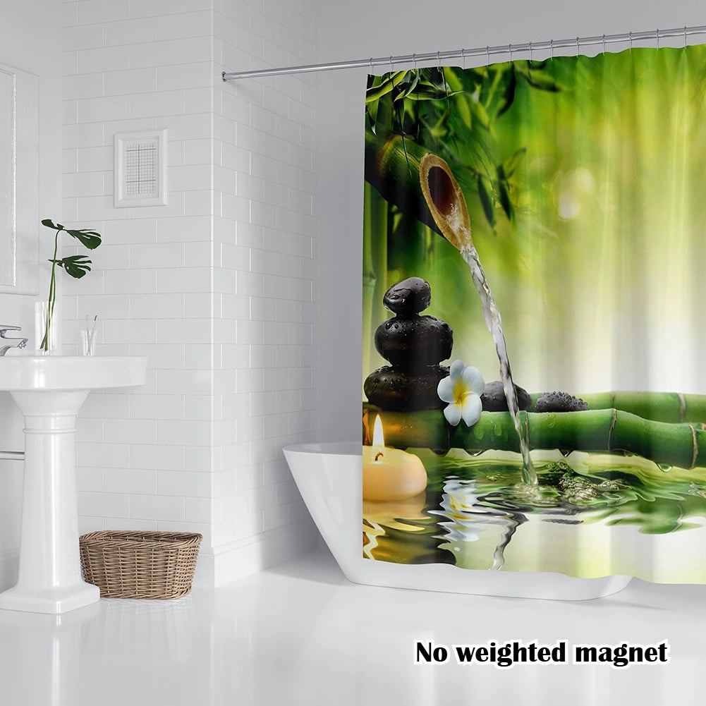 Shower Curtain with 12pc Hooks 180/200CM Bath Curtain Liners Rust-Proof Grommets Anti-Mould Waterproof Bathroom Curtains Peaceful Pleasures Health and Wellness Polyester SceneryB 180*180cm