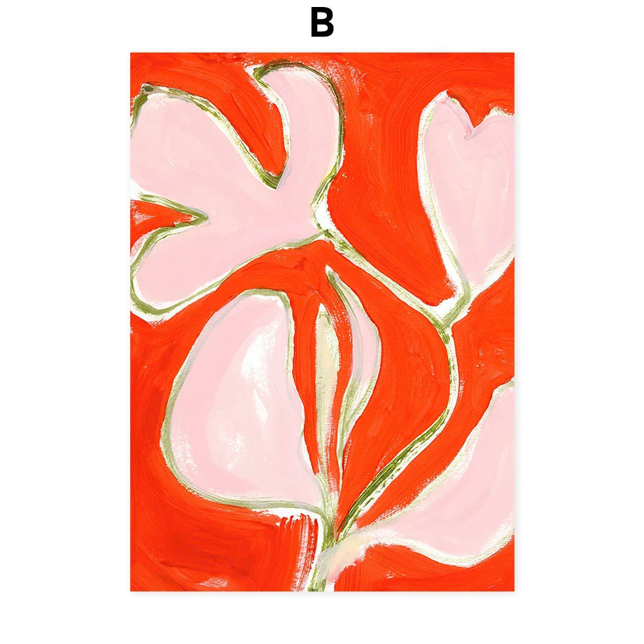 Abstract Floral Vase Canvas Wall Art | Boho Living Room Decor