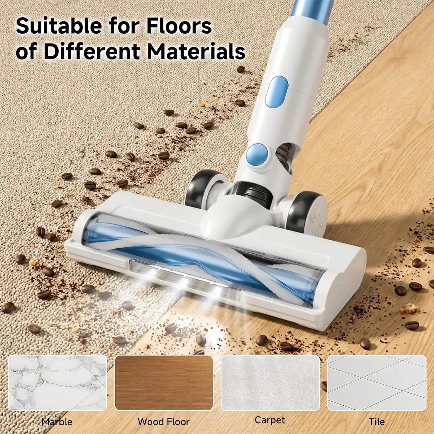 Lightweight Cordless Stick Vacuum Cleaner - 45 Min Runtime, 8-in-1 for Hard Floors & Carpets, Blue & White Peaceful Pleasures Health and Wellness