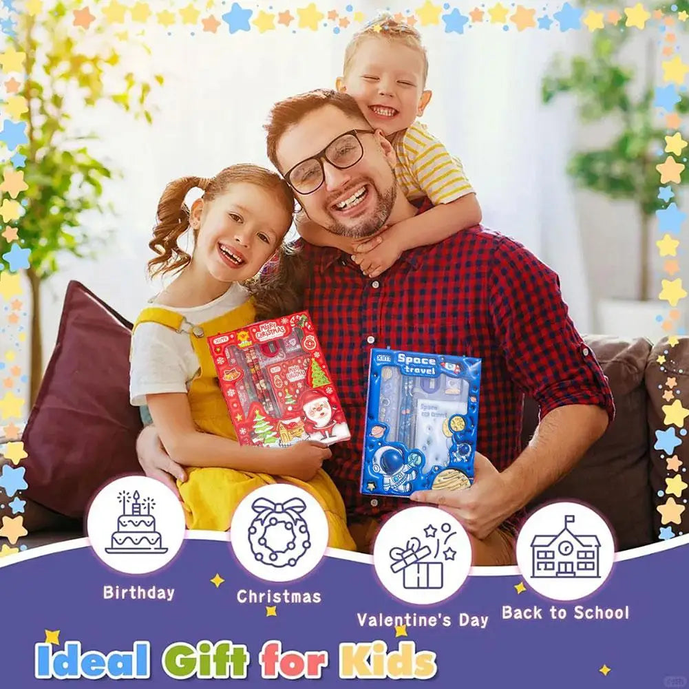 6 Pcs/set Children's Cute Stationery Sets Cartoon Stationery Set Pencil Ruler Eraser Sharpener Student Stationery Supplies Peaceful Pleasures Health and Wellness