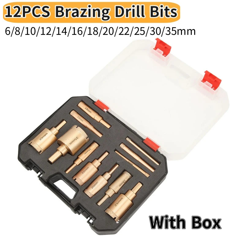 New Diamond Core Drill Bits Set Vacuum Brazed Diamond Hole Saw Kit 6-35mm Dry for Porcelain Tile Ceramic Marble Brick Concrete Peaceful Pleasures Health and Wellness 12PCS With Box