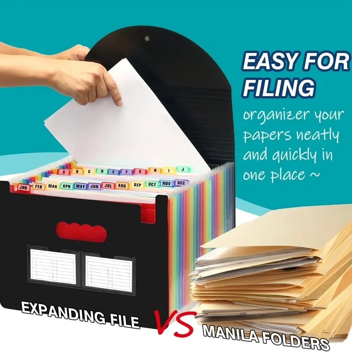 Expanding File Folder 12 Pockets A4 Size Filing Folder Organizer Large Capacity Portable Accordian File Box for Classroom Office Peaceful Pleasures Health and Wellness