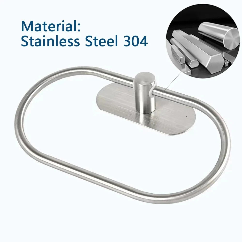 Black Self-Adhesive Stainless Steel Towel Holder Bar Rack