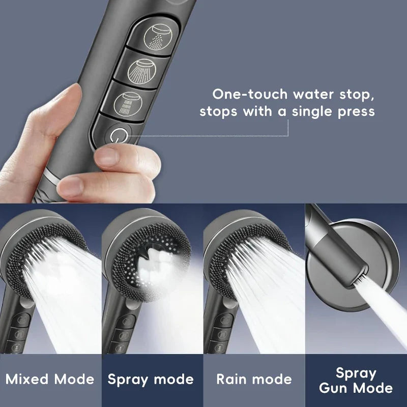 Gold Handheld Rain Shower Head Set – 4-Mode Water Saving
