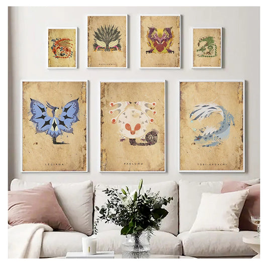 Monster Hunter Japanese Anime Canvas Wall Art Poster | Unframed Anime Canvas Poster Peaceful Pleasures Health and Wellness