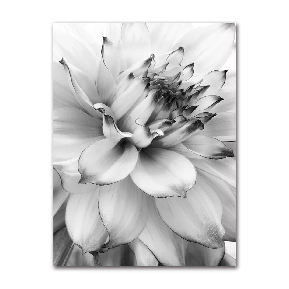 Black & White Floral Canvas Wall Art | Nordic Abstract Poster