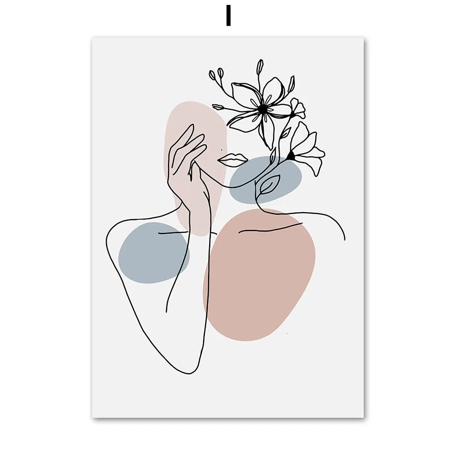 Abstract Flower Girl Line Art Canvas Print | Nordic Wall Decor