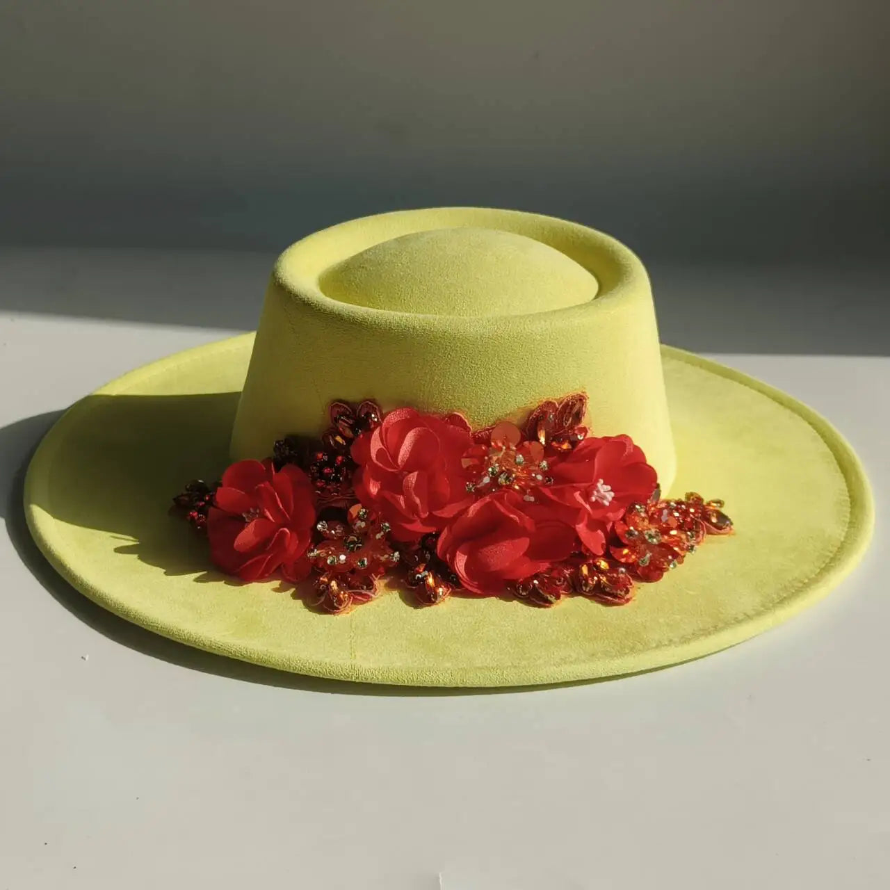 Vegan Suede Fedora Hat | Rhinestone Wide Brim Pork Pie