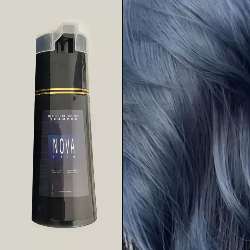 Nova 3-in-1 Hair Dye Shampoo | Natural Gray to Black Coverage, Nourishing & Lasting, Men & Women, 100ml/200ml Peaceful Pleasures Health and Wellness Black-blue(200ml)