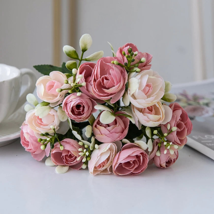 15-Head Silk Rose Bouquet | Wedding & Home Artificial Flowers