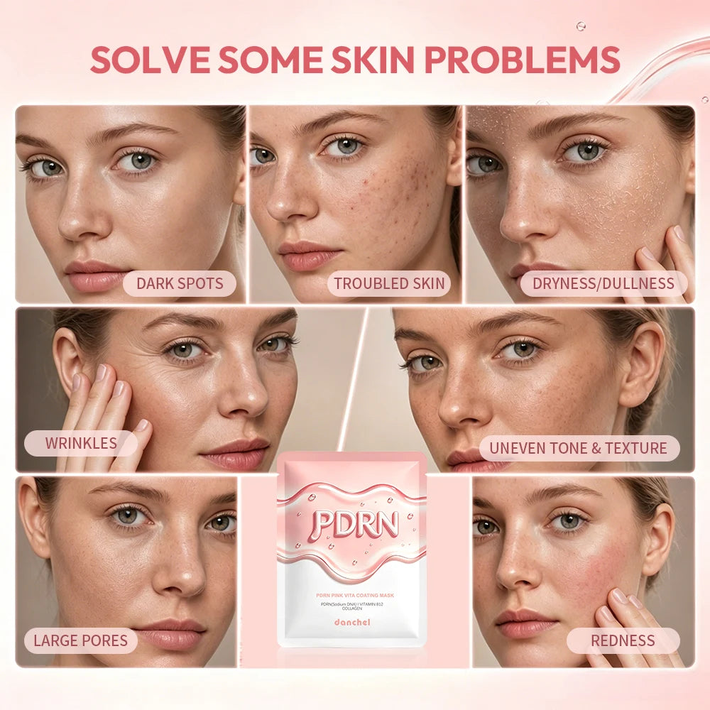10Pcs Salmon DNA PDRN Pink Vita Coating Sheet Mask Korean Facial Mask Glass Skin Hydrating Firming Balancing Skin Home Skin Care Peaceful Pleasures Health and Wellness