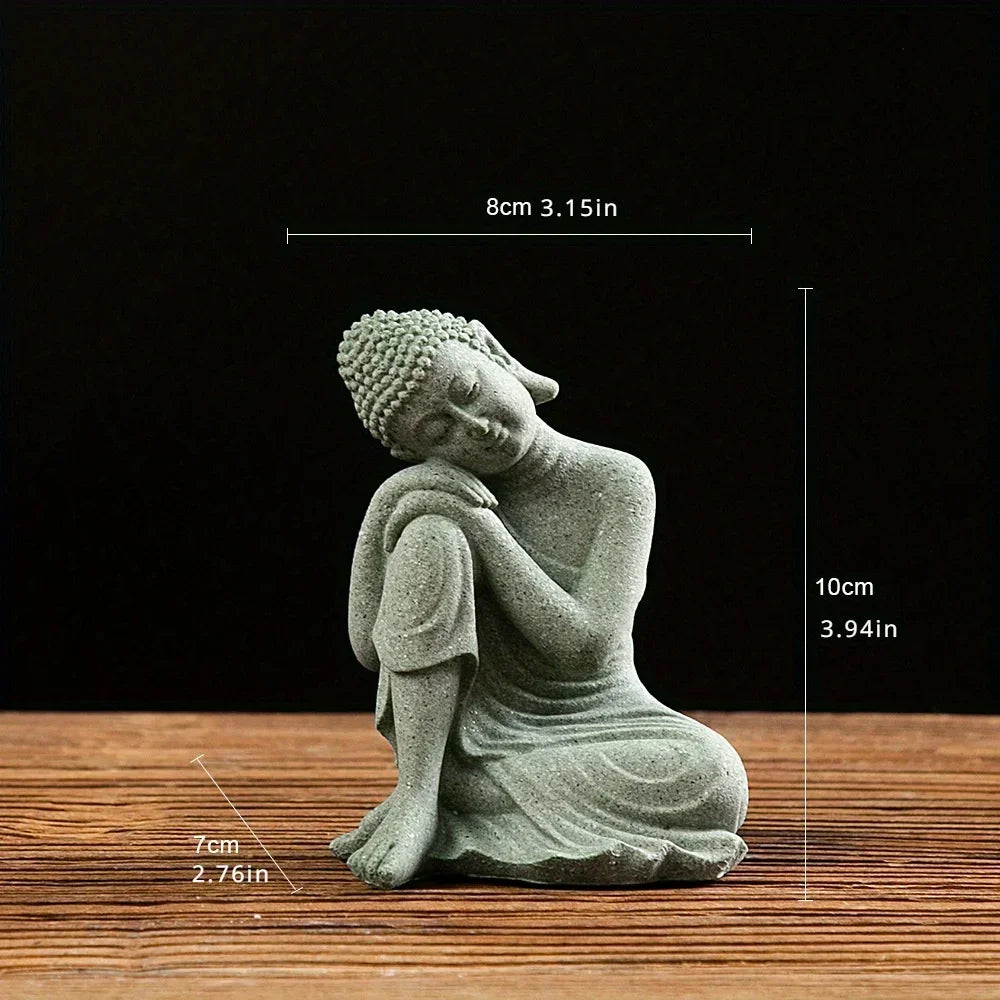 Zen Buddha statue ornaments fish tank rockery bonsai flowing water figure micro landscape decoration Green Sandstone small Craft Peaceful Pleasures Health and Wellness ponder