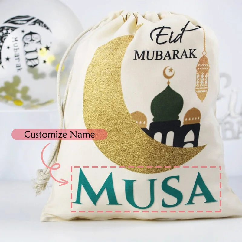 Personalised Eid Mubarak Drawstring Gift Sack | Ramadan Kids Bag