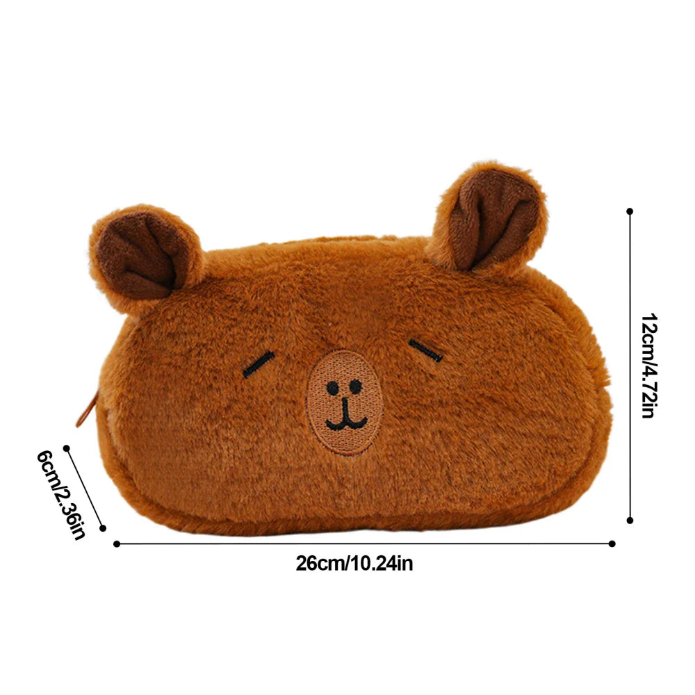 Cute Capybara Pencil Case – Large Plush Pen Pouch for Kids