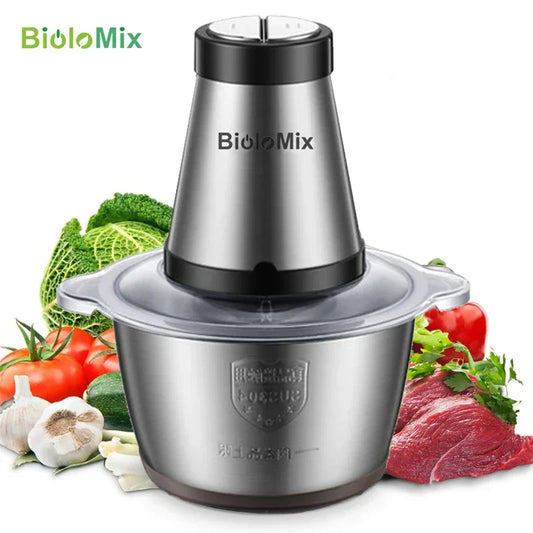 BioloMix 2 Speeds 500W Stainless Steel 2L Capacity Electric Chopper Meat Grinder Mincer Food Processor Slicer Peaceful Pleasures Health and Wellness