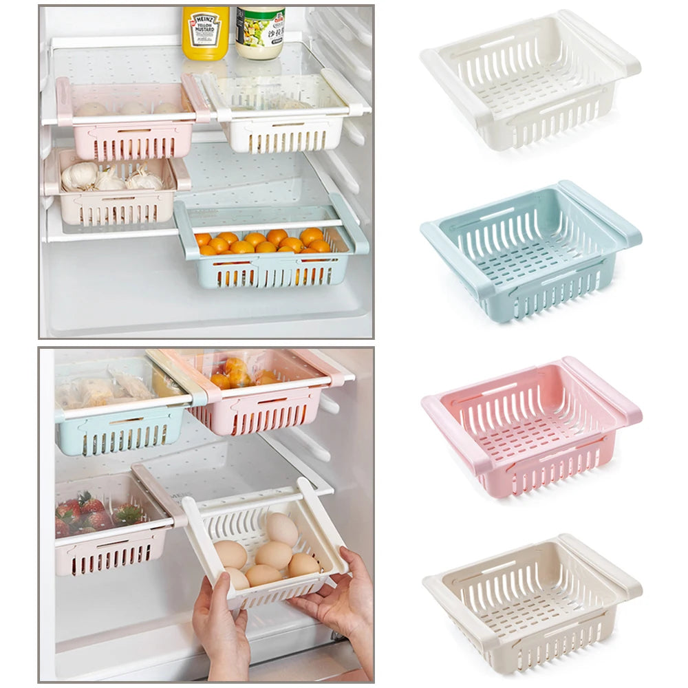 Adjustable Kitchen Fridge Storage Rack Home Organizer Food Container Refrigerator Drawer Storage Boxes Rack Retractable Shelf Peaceful Pleasures Health and Wellness