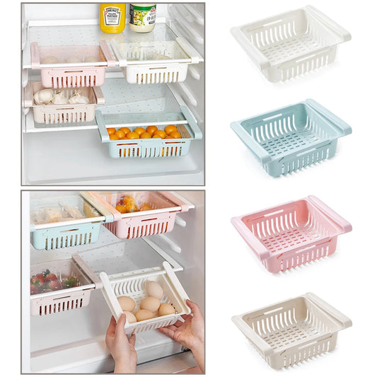 Adjustable Kitchen Fridge Storage Rack Home Organizer Food Container Refrigerator Drawer Storage Boxes Rack Retractable Shelf Peaceful Pleasures Health and Wellness