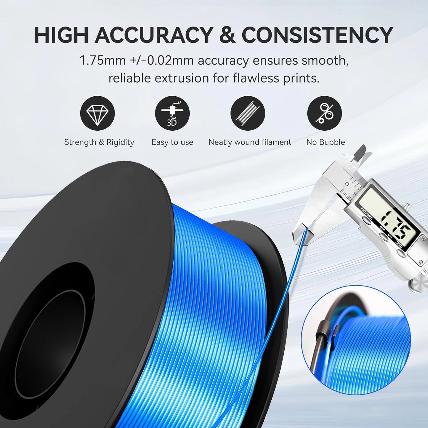 DINGSUN 3D Silk PLA+ Filament 1.75mm Multicolor 200g–1kg Spool