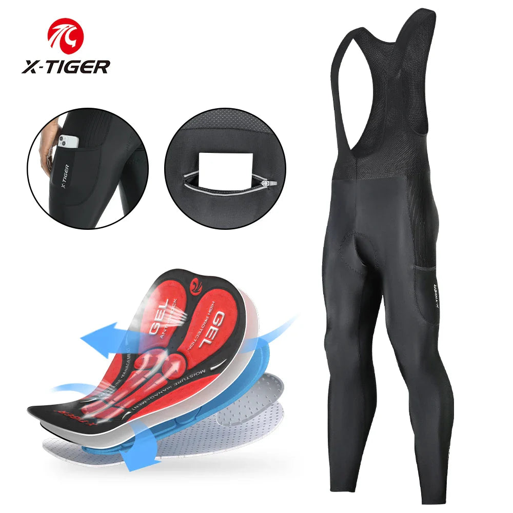 X-TIGER Men's Cycling Bib Pants – 5D Gel Pad & 3 Pockets