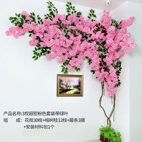 Artificial Cherry Blossom Tree Silk Flower Wall Vine Decor