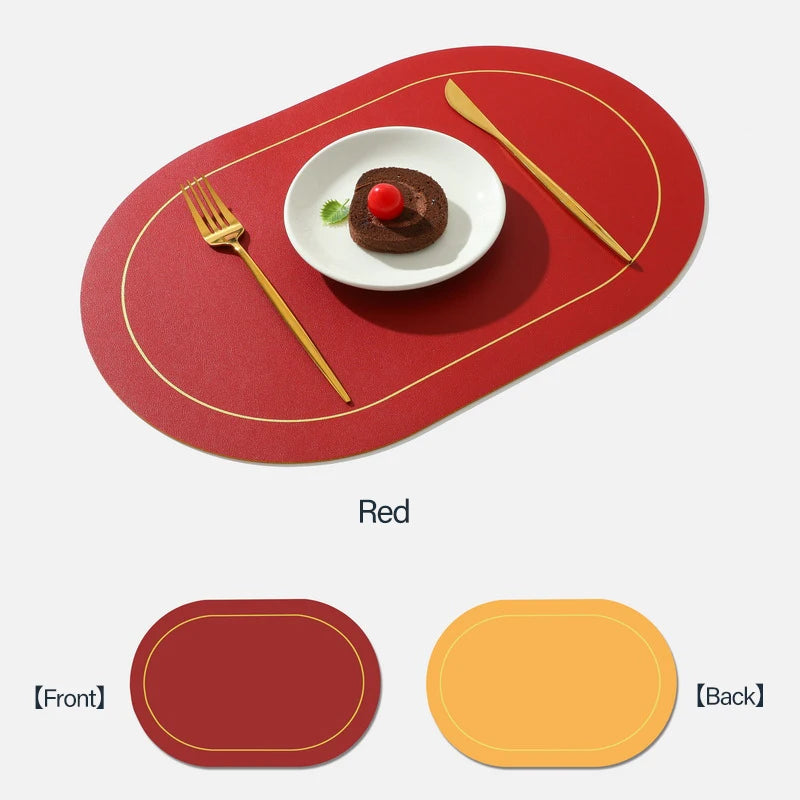 Faux Leather Placemats Double-Sided Color Oval Design Home Decor Kitchen Dining Table Placemats Heat Resistant pad Peaceful Pleasures Health and Wellness Red 45x30 cm Oval