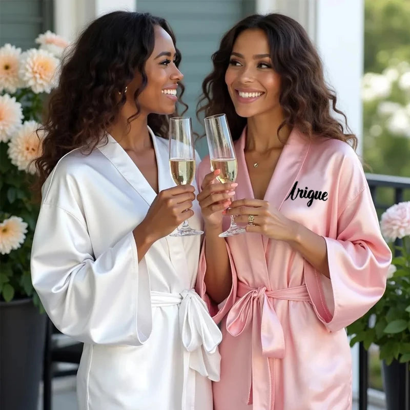 Personalized Name Bridesmaid Bathrobe & Eye Mask Set Elegant Soft Satin Robe Wedding Bachelorette Party Bridal Shower Decoration Peaceful Pleasures Health and Wellness