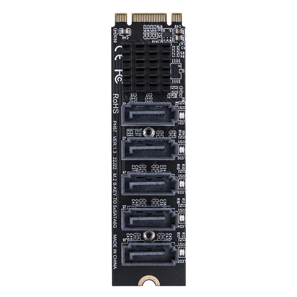 M.2 M-Key to SATA 3.0 Riser Card – 5/6 Port PCIe Adapter