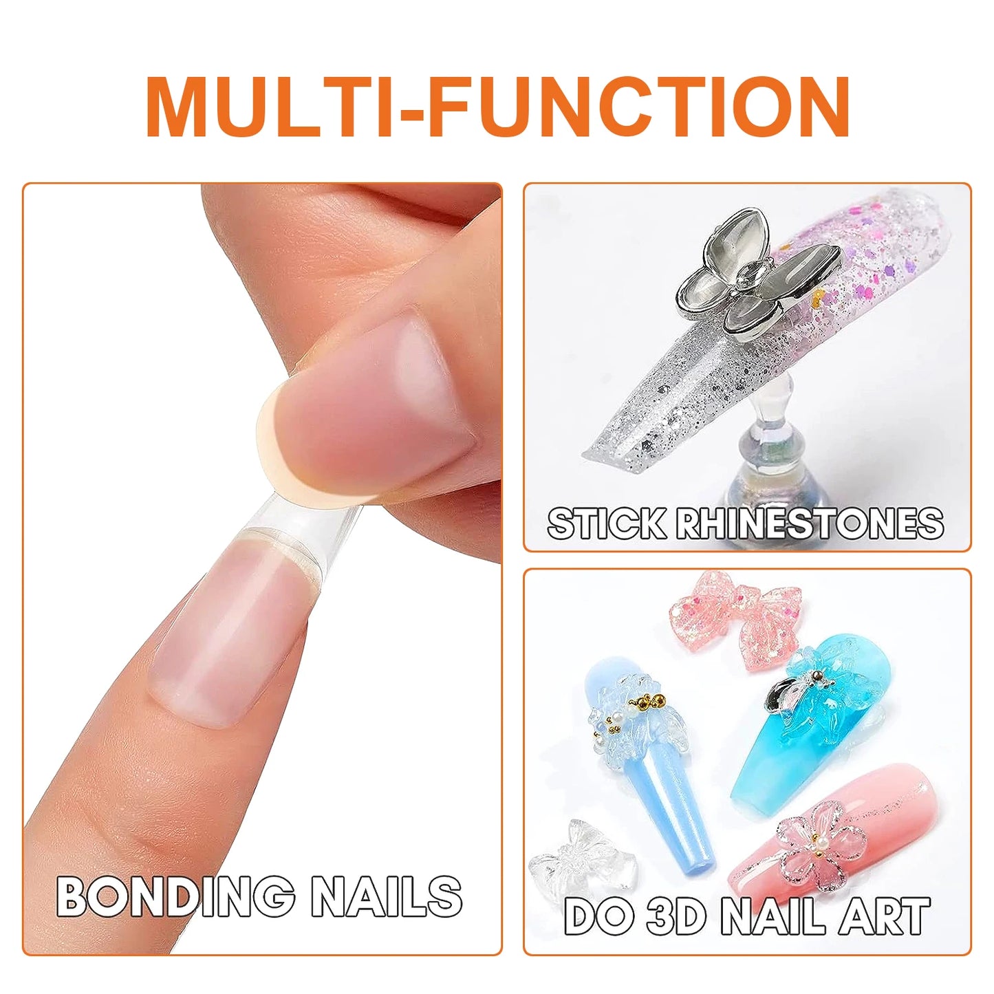 Solid Nail Glue Gel，Super Strong Adhesive For Press On Nail Tips，Fake Acrylic Nails，Nail Art Gel，Rhinestone，For Home Nail Salon Peaceful Pleasures Health and Wellness