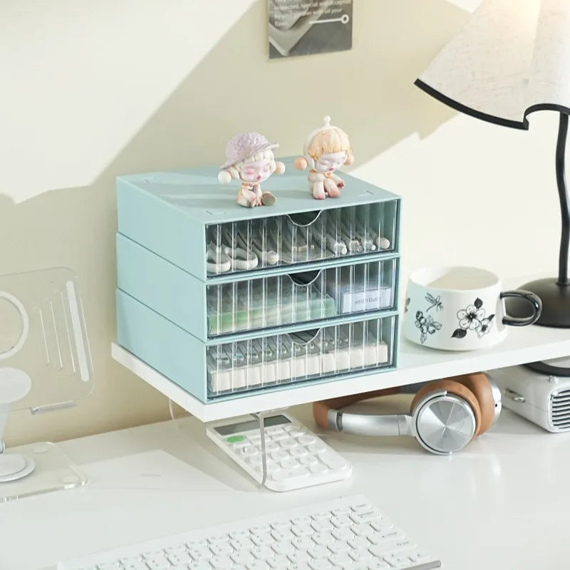 Stackable Drawer Organizer Multi-Functional Storage Box Large Capacity Desktop Stationery Holder Space-Saving Drawer Cabinet Peaceful Pleasures Health and Wellness 3L Blue
