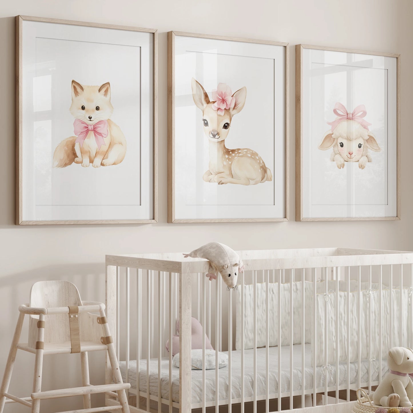3-Piece Cartoon Fox Deer Lamb Canvas Wall Art | Kids Room Decor