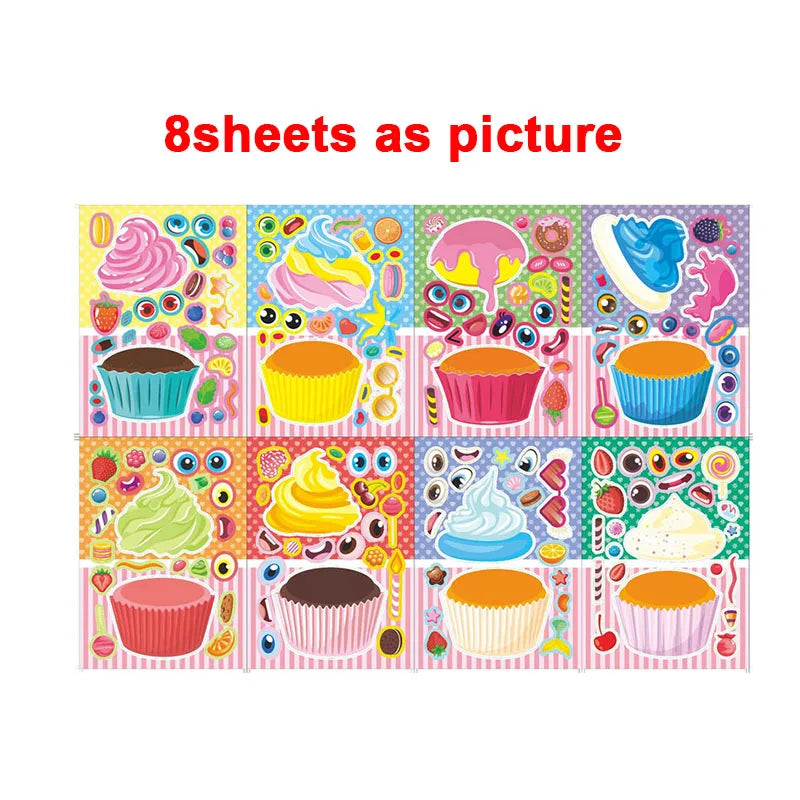 Creative Cupcake Make Face Stickers Sheets Kids Children Toddlers