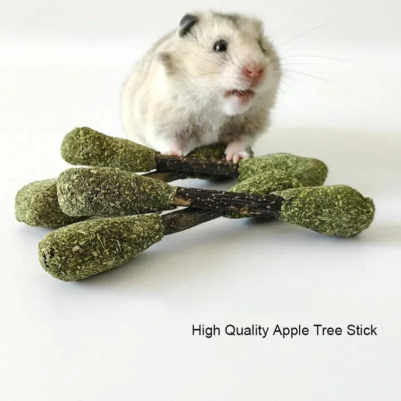 Hamster Wooden Gnawing Toy – Natural Apple Wood & Alfalfa Grass