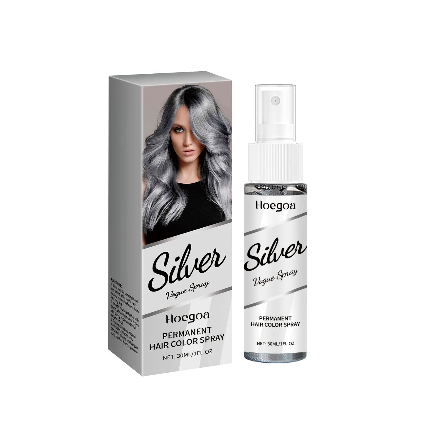 HOEGOA Silver Gray Hair Color Spray | Permanent Grandma Grey Dye