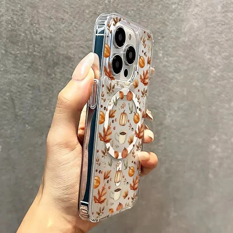 Pumpkin Autumn MagSafe iPhone Case – Transparent Silicone Cover