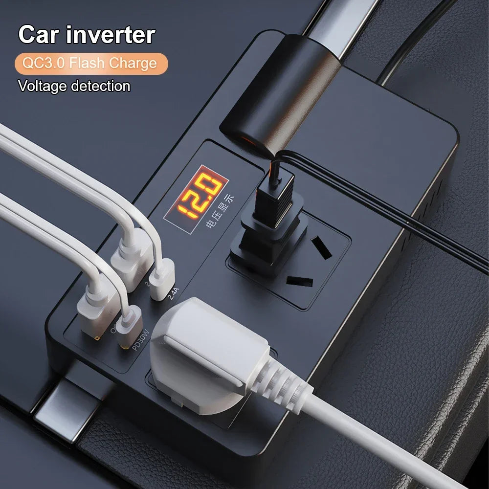 Car Power Inverter 12V/24V to 220V, PD30W Type-C & QC3.0 USB Car Adapter, DC to AC Converter with LED Display for Laptop Peaceful Pleasures Health and Wellness