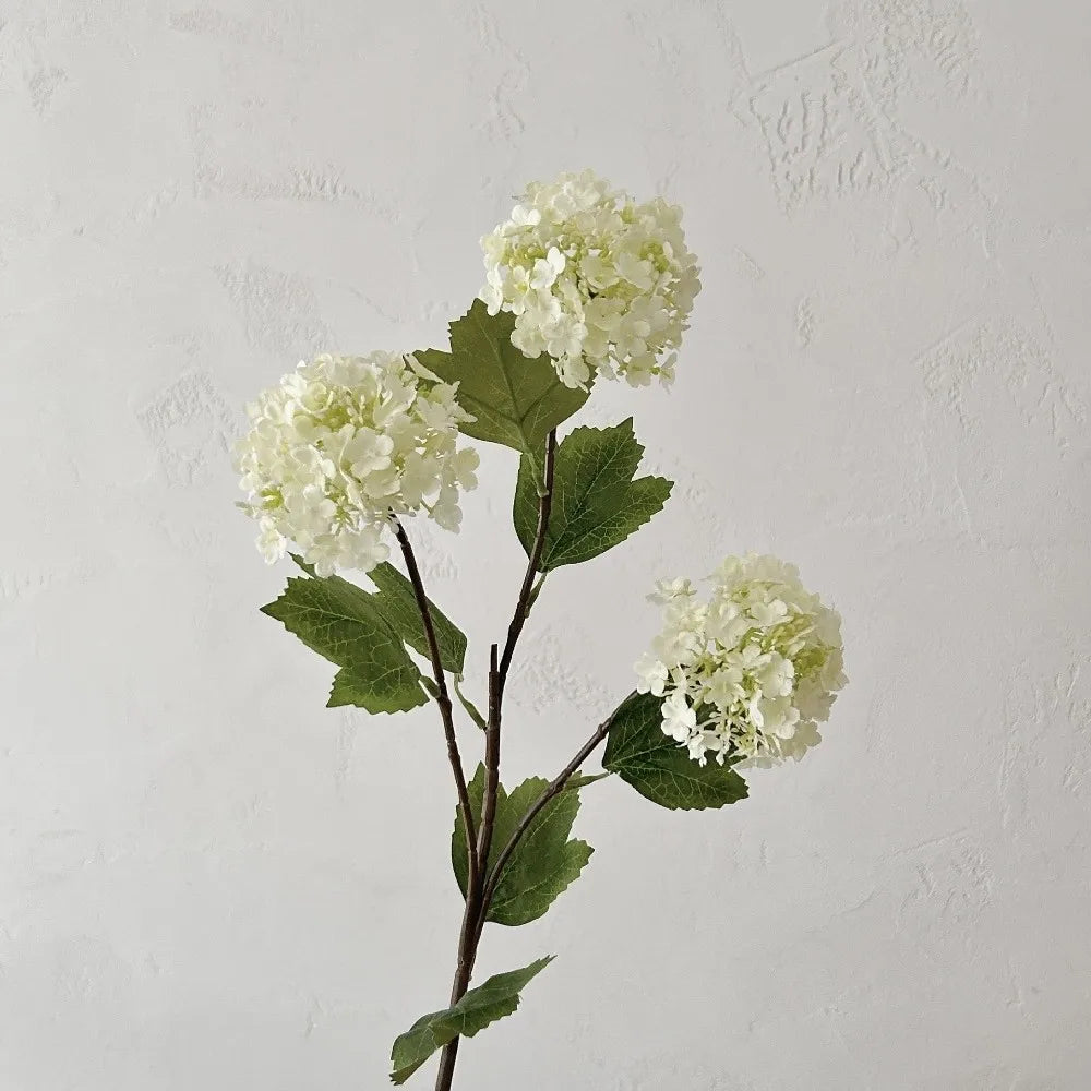 3-Head White Artificial Hydrangea Branch | Faux Floral Decor