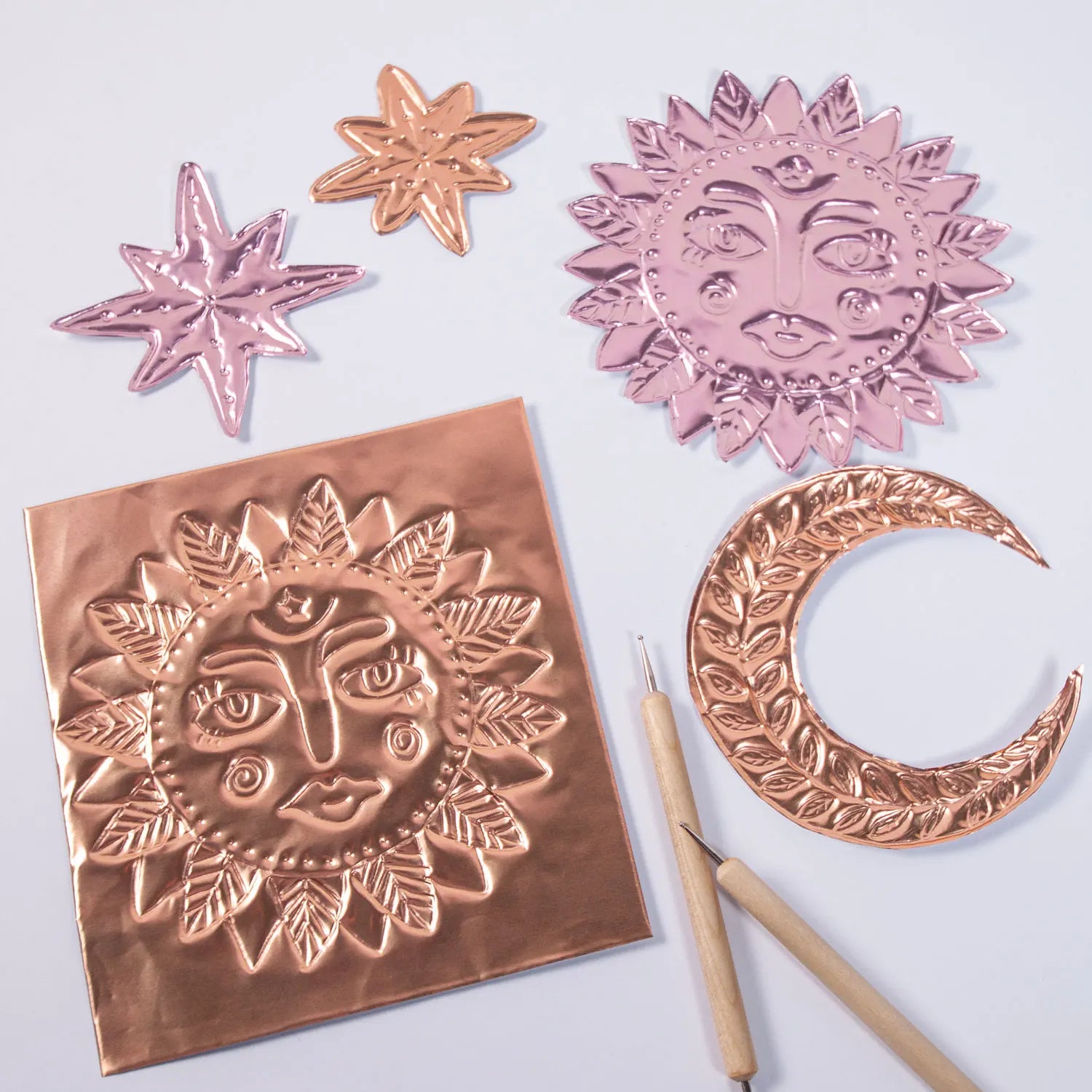 8-Piece Metal Embossing Foil Sheets Kit | Gold Silver Pink Rose Gold Metal Embossing Kit Peaceful Pleasures Health and Wellness