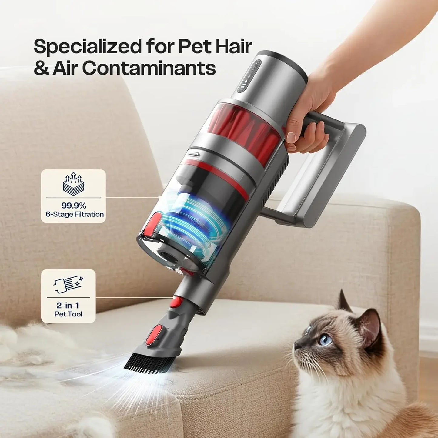 600W Cordless Stick Vacuum, 50KPa Suction, 60 Min Runtime, Lightweight for Home Pet Hair Carpet Hard Floor Peaceful Pleasures Health and Wellness
