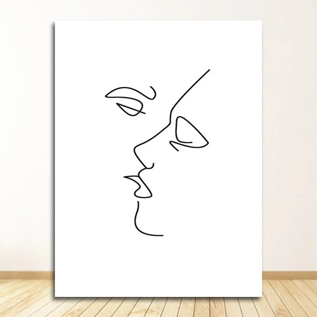 Modern Abstract Line Art Canvas Poster | Beige Black Minimalist