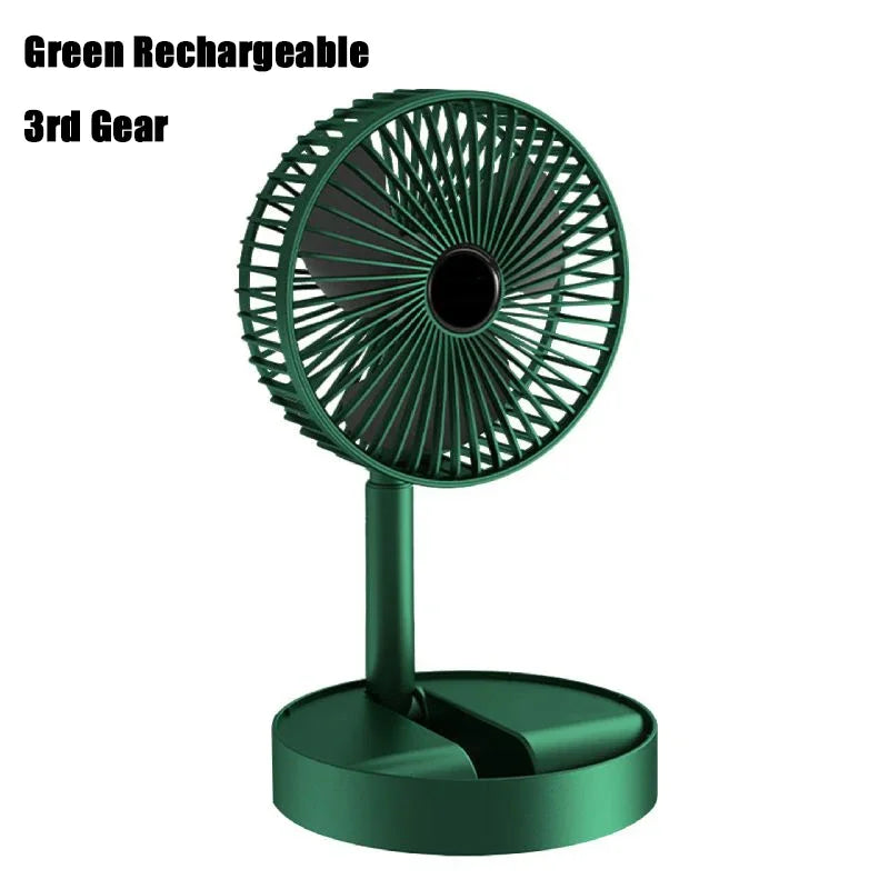Home Folding Fan Cooling Handy Desk Low Noise Adjustable Hight USB Charging High Duration Standby Desktop Mini Electric Fan Peaceful Pleasures Health and Wellness Green Rechargeable