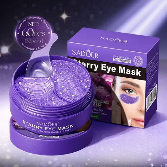 SADOER Grape Collagen Eye Mask 60 Patches | Anti-Aging Collagen Eye Patches Peaceful Pleasures Health and Wellness