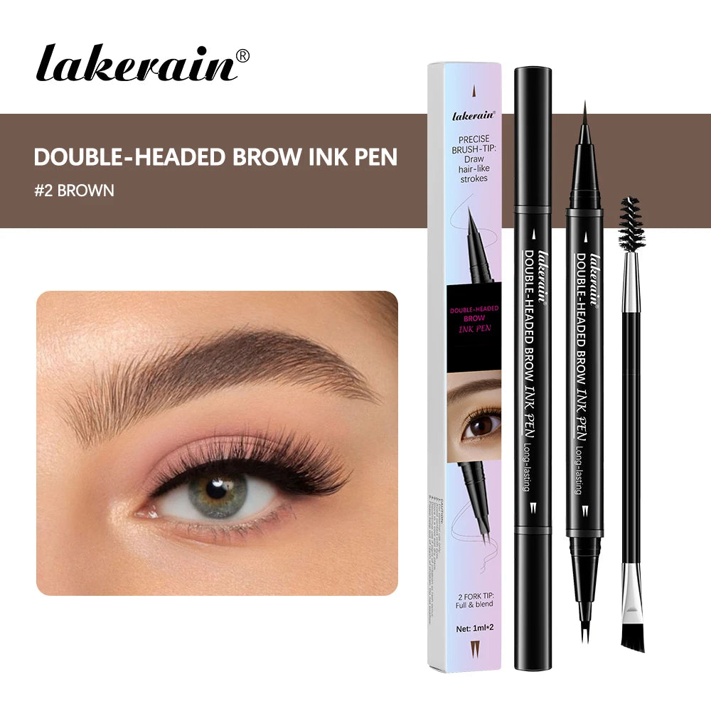 2&1 Pronged Eyebrow Pencil Waterproof Double-Headed Long Lasting Smudge Proof 2 End Design for Natural Brows Easy Application Peaceful Pleasures Health and Wellness color2 BROWN