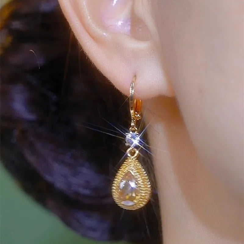 Sparkling and Exquisite Water Droplet Earrings, Exquisite Crystal Earrings, Fashionable and Versatile Temperament Earrings Peaceful Pleasures Health and Wellness Gold Light Yellow Gold Color