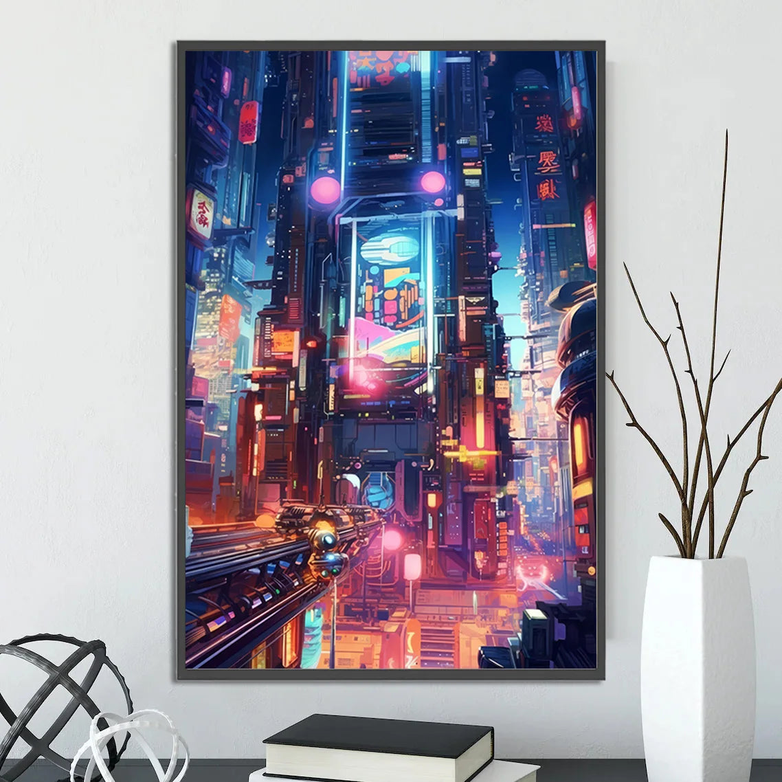 Cyberpunk City Poster Figures Home Decoration Painting Pictures Wall Cartoons Computer Room Wallpaper Gift Peaceful Pleasures Health and Wellness 12 40x60cm Unframed