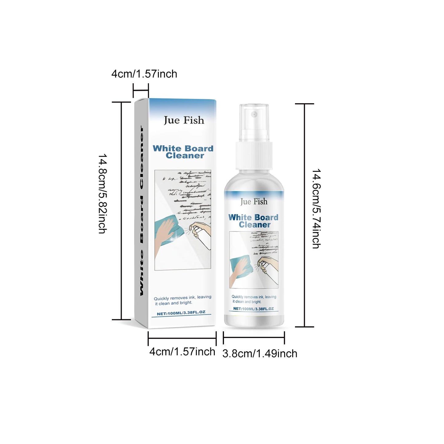 Jue-Fish 100ml Whiteboard Cleaner Spray | No Residue Fast Clean